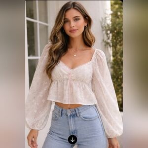 Altar'd State Ivory Sheer Embroidered Peasant Top